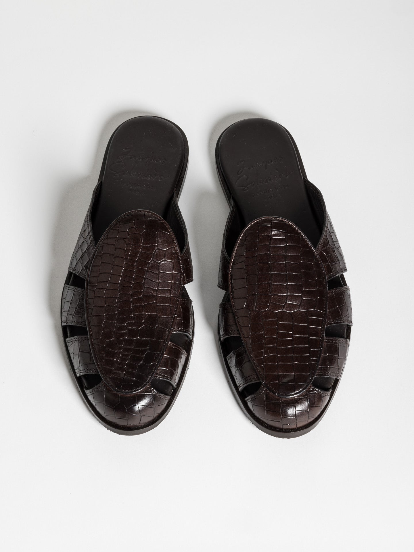 CAPRI MULE PRINTED CALF DARK BROWN – Jacques Solovière Paris