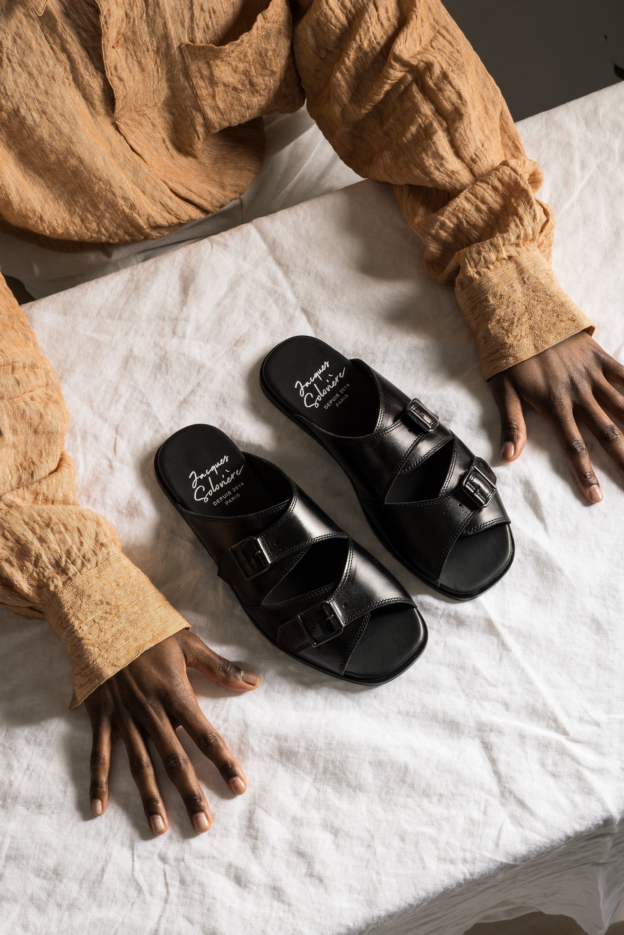 ALLY SANDAL POLISHED CALF BLACK – Jacques Solovière Paris